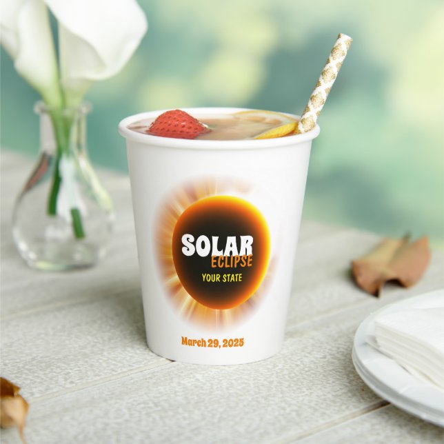Solar Eclipse 3/29/2025 Custom Text Paper Cups (Insitu)