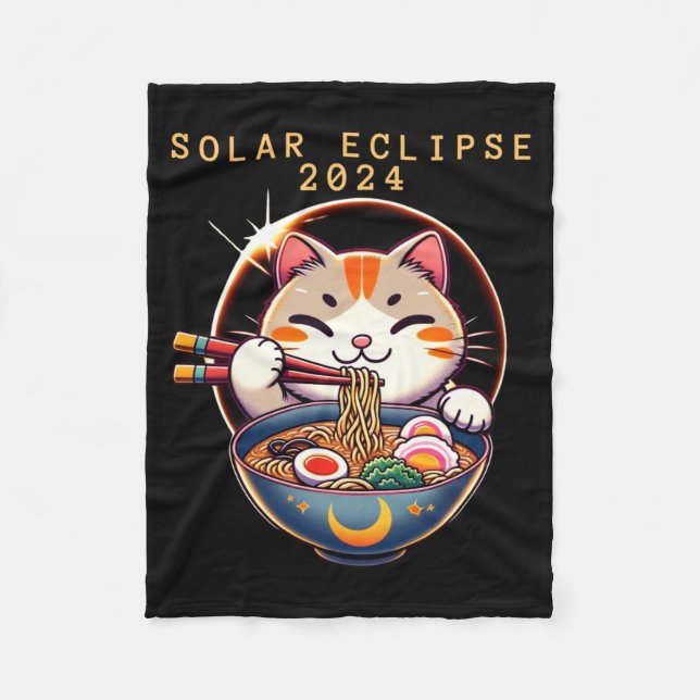 Solar Eclipse April 8 2024 Astronomy Kawaii Cat Fleece Blanket (Front)