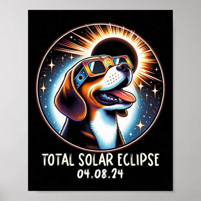 Solar Eclipse Beagle Wearing Glasses Pet April 8 2 Poster (Front)