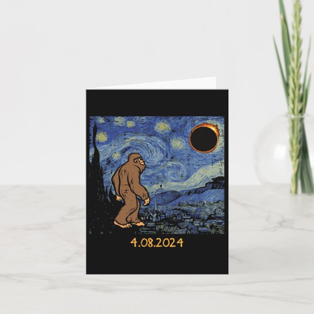Solar Eclipse Bigfoot Starry Night Sasquatch Men W Card (Front)