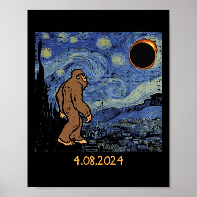 Solar Eclipse Bigfoot Starry Night Sasquatch Men W Poster (Front)