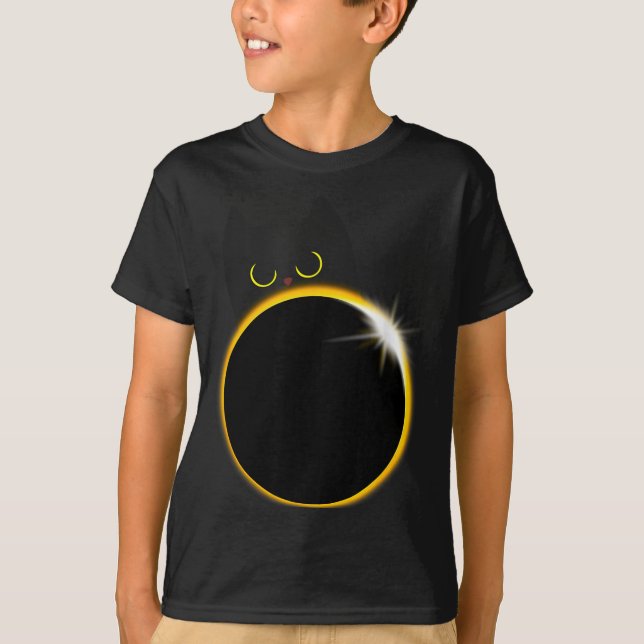 Solar Eclipse Black Cat Lover Illustration T-Shirt (Front)