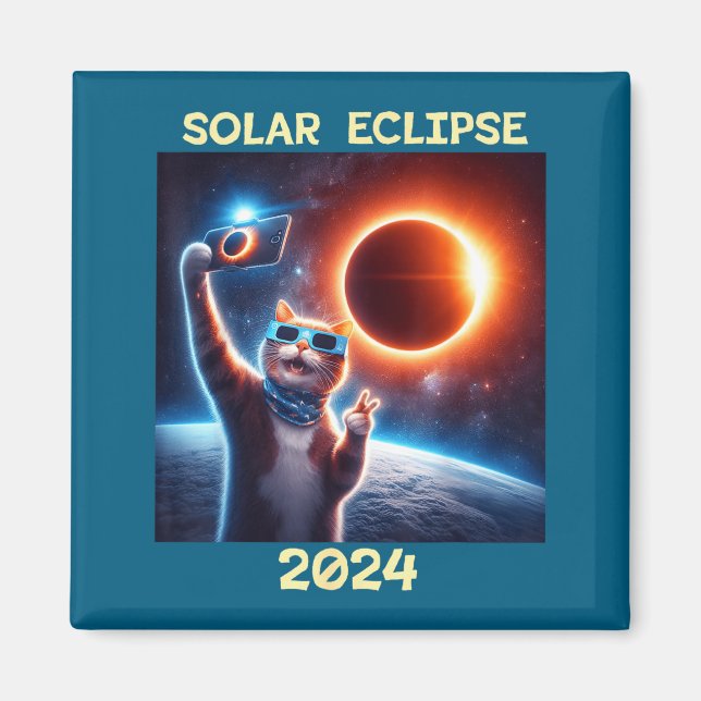 Solar Eclipse Cat Illustration Magnet (Front)