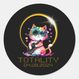 Solar Eclipse Cat Wearing Solar Eclipse Glasses Classic Round Sticker