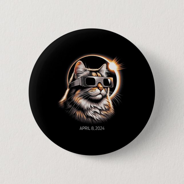 Solar Eclipse Cat Wearing Solar Eclipse Gles  6 Cm Round Badge (Front)