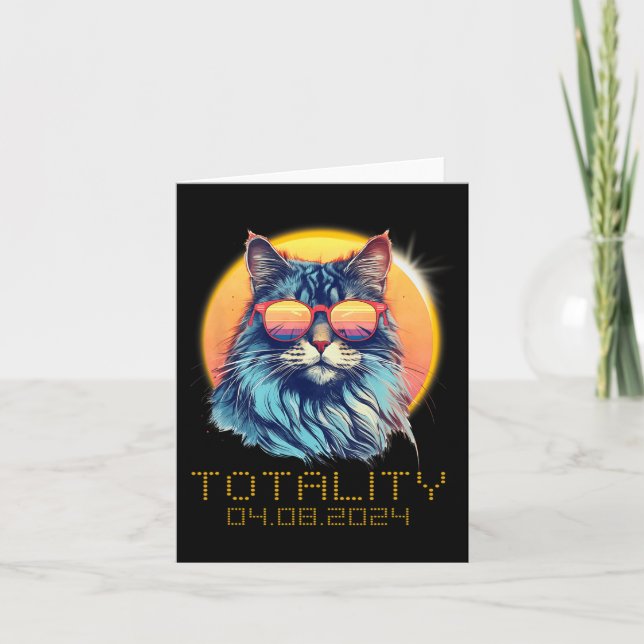 Solar Eclipse Cat Wearing Solar Eclipse Gles  Card (Front)