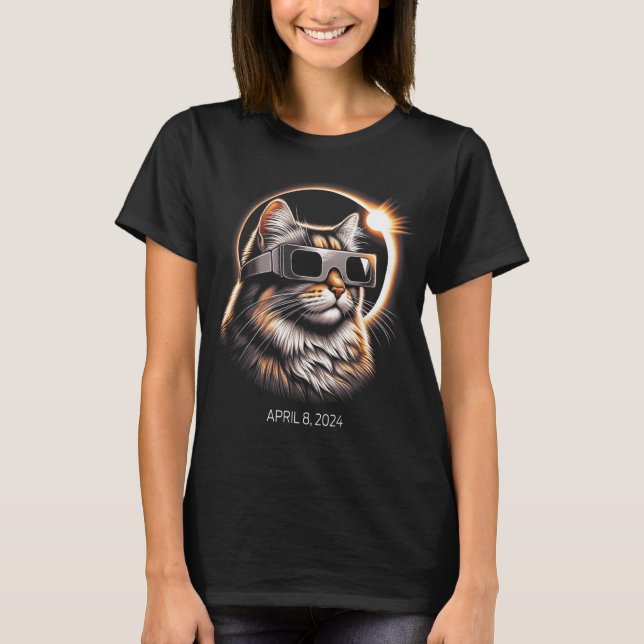 Solar Eclipse Cat Wearing Solar Eclipse Gles  T-Shirt (Front)