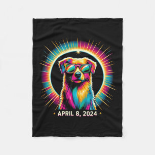 Solar Eclipse Dog Wearing Solar Eclipse Gles  Fleece Blanket