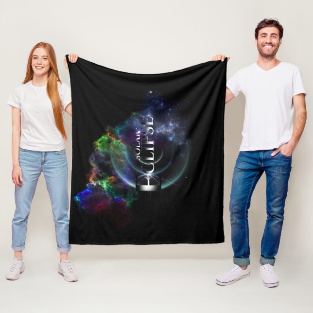Solar Eclipse Fractal Art Spacescape Fleece Blanket (In Situ)