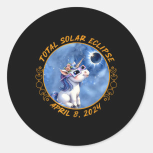 Solar Eclipse Girls Boys Unicorn Solar Eclipse 202 Classic Round Sticker
