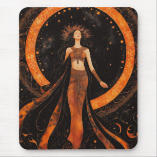 Solar Eclipse Goddess in Orange & Black Mouse Pad