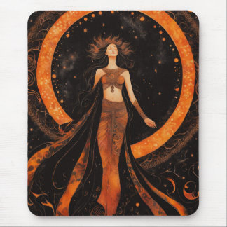 Solar Eclipse Goddess in Orange & Black Mouse Pad