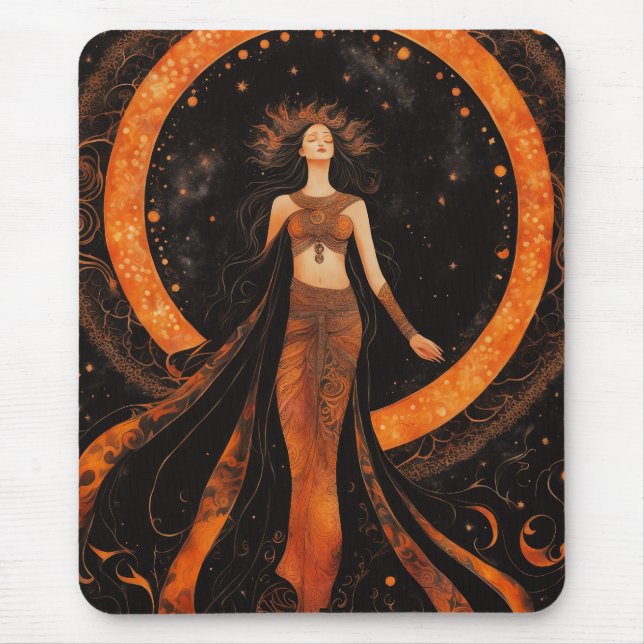 Solar Eclipse Goddess in Orange & Black Mouse Pad (Front)