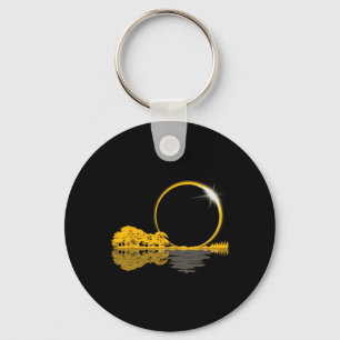 Solar Eclipse Guitar Nature Moon Retro Style Guita Key Ring