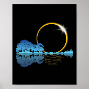 Solar Eclipse Guitar Nature Moon Retro Style Guita Poster