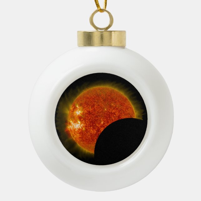 Solar Eclipse in Progress Ceramic Ball Christmas Ornament (Front)