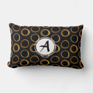 Solar Eclipse Mid-Century Modern Black & Gold Lumbar Cushion