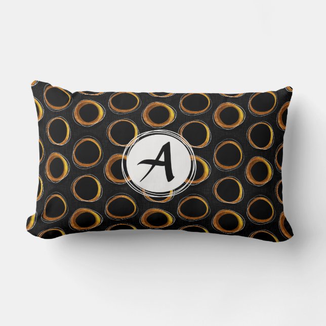 Solar Eclipse Mid-Century Modern Black & Gold Lumbar Cushion (Front)