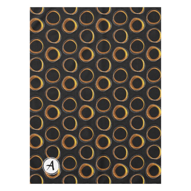 Solar Eclipse Mid-Century Modern Black & Gold Tablecloth (Front)