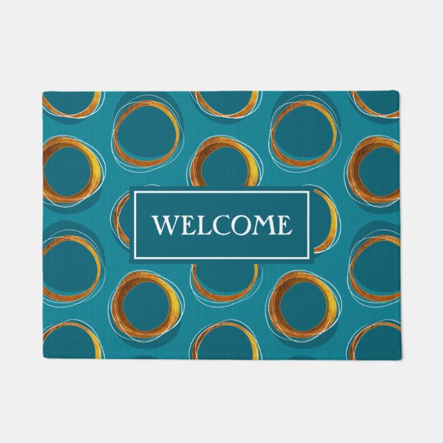 Solar Eclipse Mid-Century Modern - Blue and Gold Doormat (Front)