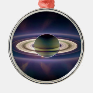 Solar Eclipse Of Saturn from Cassini Spacecraft Metal Tree Decoration
