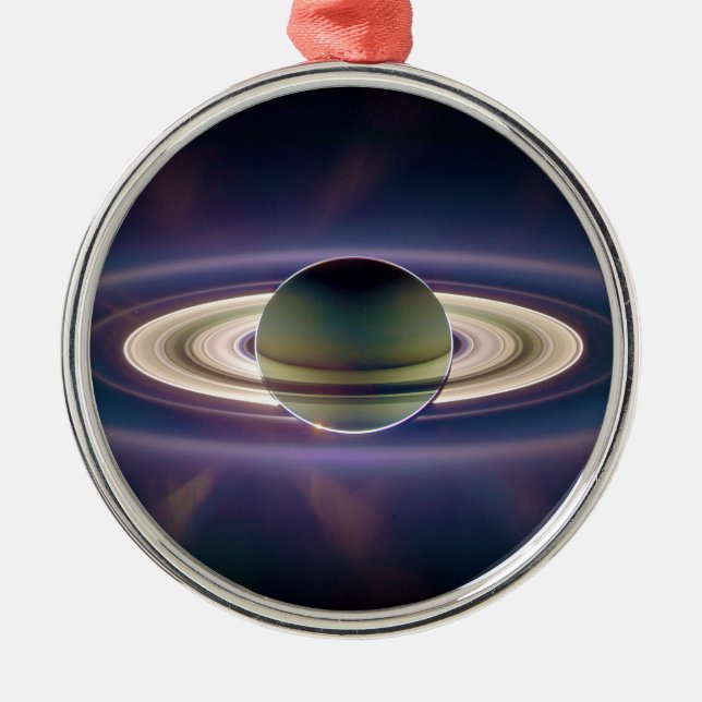 Solar Eclipse Of Saturn from Cassini Spacecraft Metal Tree Decoration (Front)