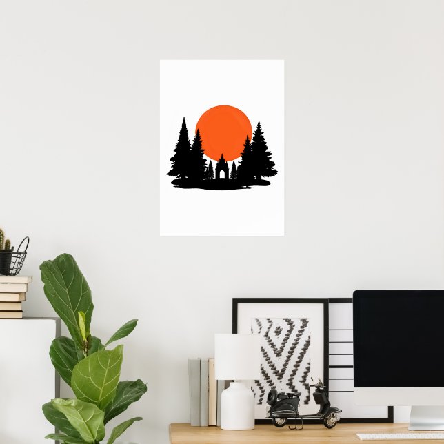 Solar Eclipse Over Forest Temple Poster (Home Office)