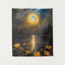 Solar Eclipse Painting Lake with Flowers
