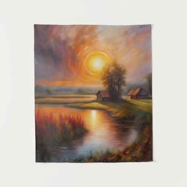 Solar Eclipse Spring Creek on a Farm Tapestry (Front)