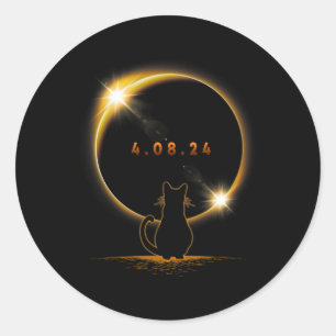 Solar Eclipse T Cat Wearing Solar Eclipse Glasses Classic Round Sticker