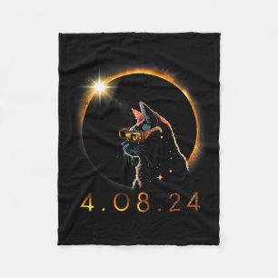 Solar Eclipse T Cat Wearing Solar Eclipse Glasses  Fleece Blanket