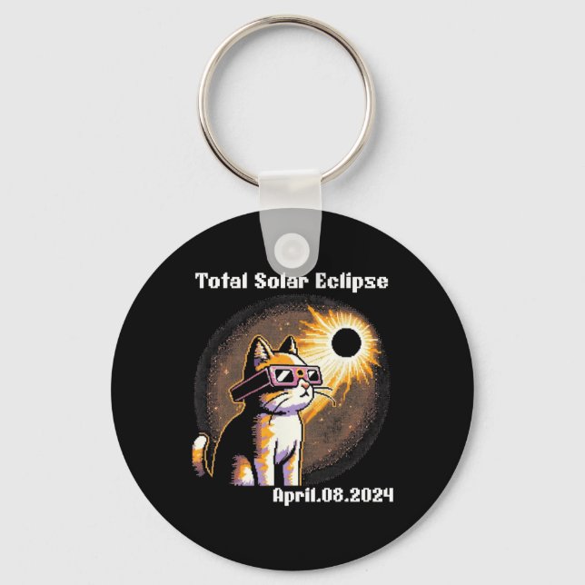 Solar Eclipse Tee 2024 Cat Wearing Solar Eclipse G Key Ring (Front)