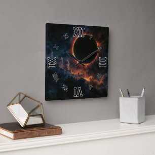 Solar Eclipse That Inspires Awe AI Art by Xzendor7 Square Wall Clock