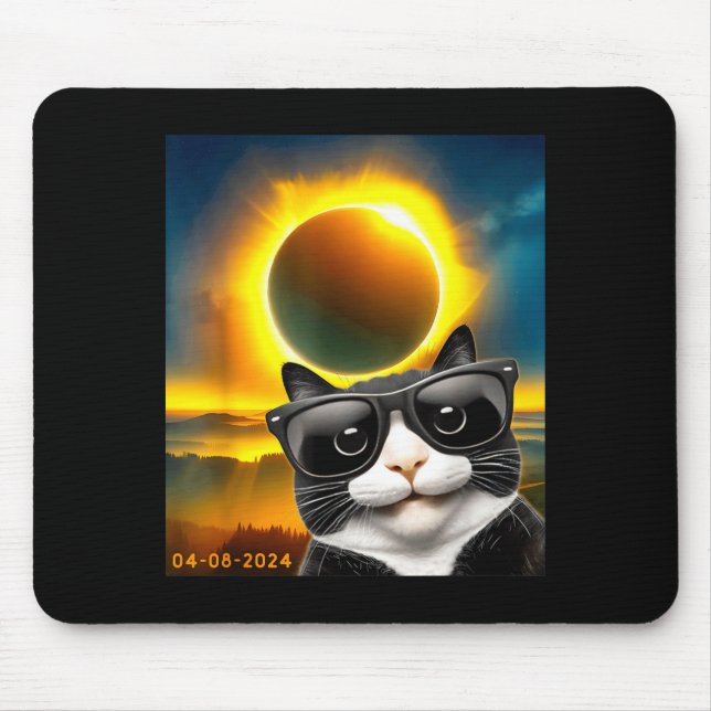 Solar Eclipse Totality Tuxedo Cat Design Mouse Pad (Front)