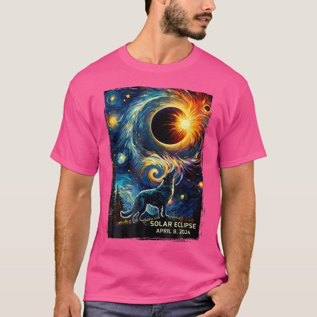 Solar Eclipse Wolf Starry Night Wilderness Howling T-Shirt (Front)