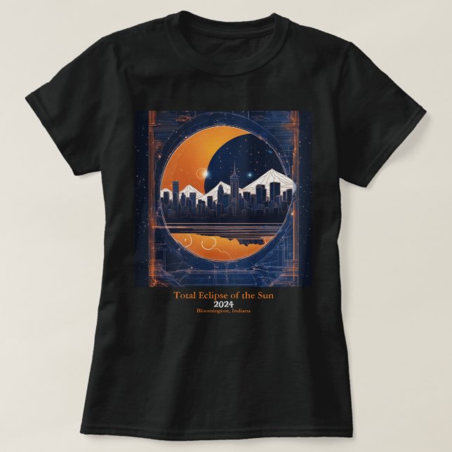 Solar Eclipse YOUR Text Cityscape Hills Blue 2024 T-Shirt (Design Front)