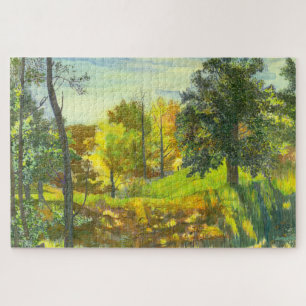 Solar fall painting watercolor on silk jigsaw puzzle