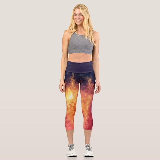 Solar Fire Across the Cosmos Capri Leggings (Front)