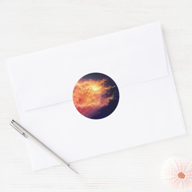 Solar Fire Across the Cosmos Classic Round Sticker (Envelope)