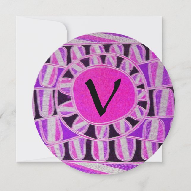 SOLAR GOLD MONOGRAM,bright pink fuchsia black Invitation (Front)