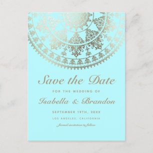 Solar Mandala Wedding Save the Date Postcards Gold