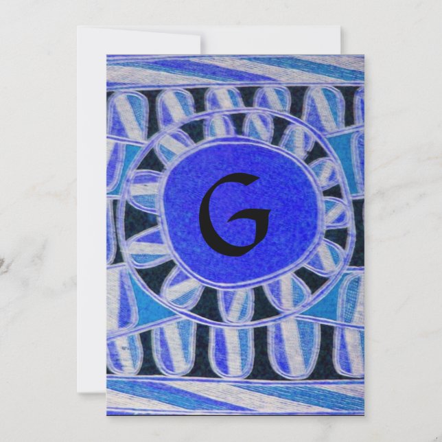 SOLAR MONOGRAM,bright blue turquase black white Invitation (Front)