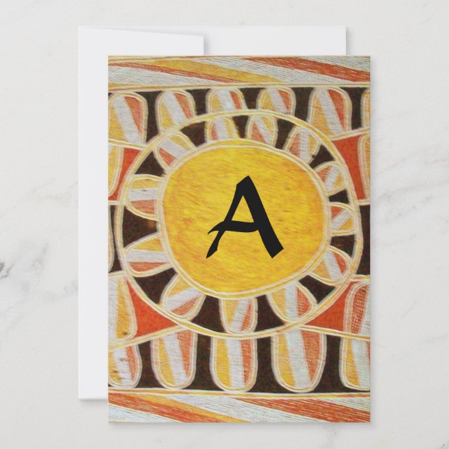 SOLAR MONOGRAM,bright yellow orange black white Invitation (Front)