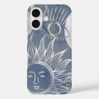 Solar Mystique | Dusty Blue Silver Moon Stars Sun