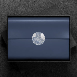 Solar Mystique   Dusty Blue Silver Moon Stars Sun Classic Round Sticker
