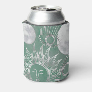 Solar Mystique Dusty Green Silver Moon Stars Sun Can Cooler