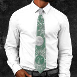 Solar Mystique | Dusty Green Silver Moon Stars Sun Tie<br><div class="desc">Modern silver celestial sun,  moon,  stars,  and mystical glyphs are offset by a mottled watercolor muted background. This fun novelty seamless pattern features a dynamic unisex (yet feminine) abstract gradient that adds perfect pop of colour. For customisations or other colours,  please visit JustFharryn @zazzle.com #bohochic #zazzlemade</div>