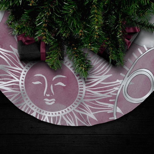 Solar Mystique | Pink Silver Moon Stars Sun Eyes Brushed Polyester Tree Skirt (Creator Uploaded)