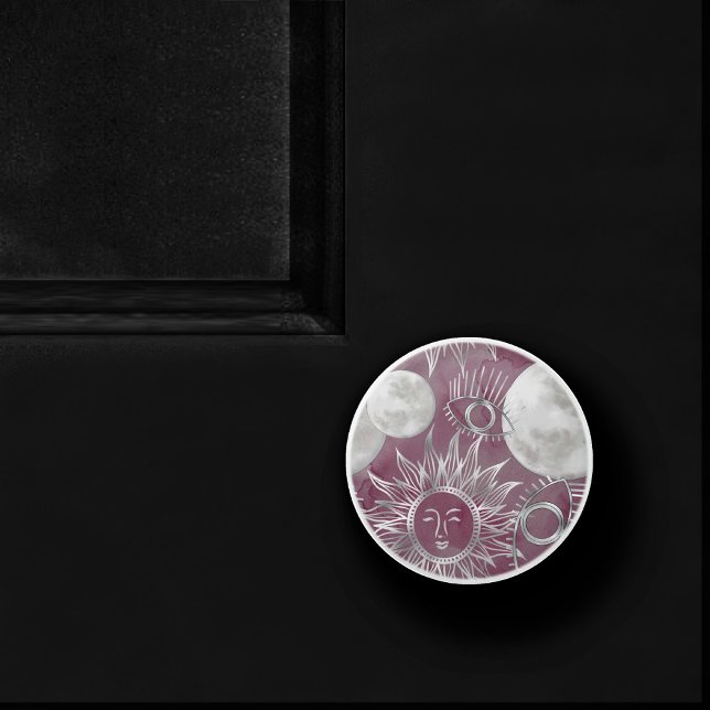 Solar Mystique | Pink Silver Moon Stars Sun Eyes Ceramic Knob (Creator Uploaded)