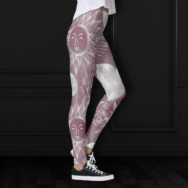 Solar Mystique | Pink Silver Moon Stars Sun Eyes Leggings (Creator Uploaded)